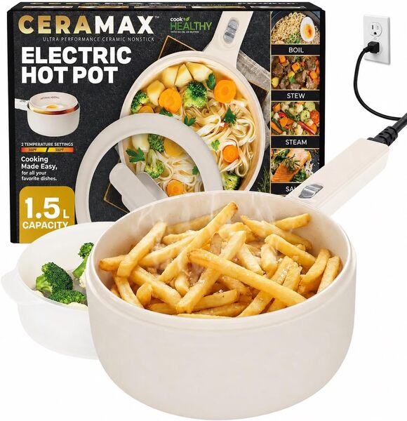 CERAMAX PRO Other - CERAMAX PRO Electric Hot Pot with Lid & Steamer, 1.5L Non Toxic Ceramic Skillet